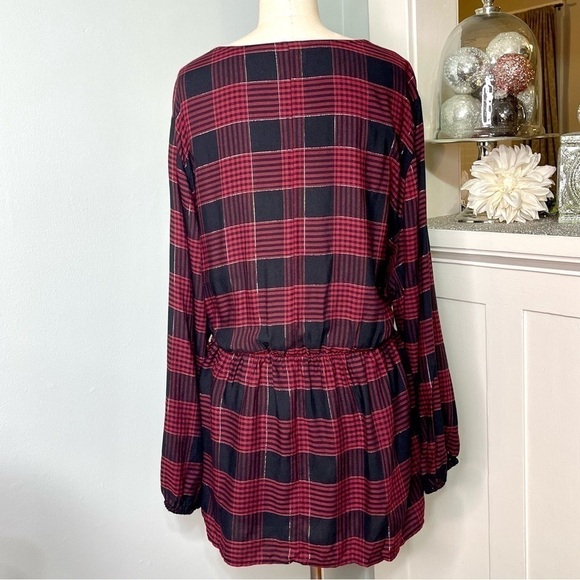 Lane Bryant Red Metallic Plaid Wrap Blouse Size 22 Nwt - Picture 7 of 13